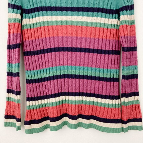Soft Surroundings Isidor Sweater Size M Cable Knit Striped Cashmere Silk Cotton - Picture 4 of 8